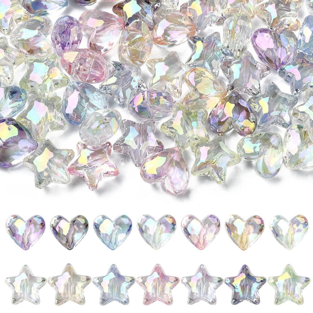 6958 70 pcs 14 Styles Transparent Heart Star Theme Acrylic Beads Faceted